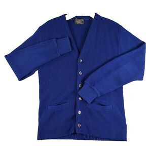 Vintage Orlon Campus Cardigan Sweater Mens Medium Navy Blue Golf Old Money USA